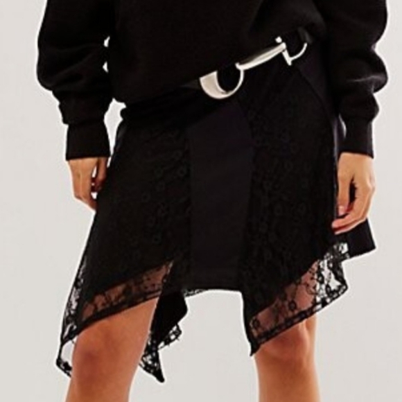 Free People Asymmetrical Skirt in Black Lace And Fabric Size XS - Picture 1 of 14